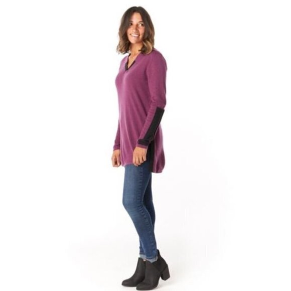 Smartwool Women's XS Shadow Pine Tunic Sweater V- Neck Purple/Black Wool Blend - Picture 3 of 6